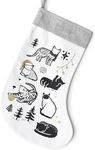 Wee Gallery Festive Cats Stocking - Christmas Stocking, Modern Holiday Decor, Classic Mantel Decoration, Natural Fabric Stockings