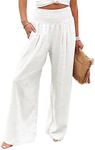 Angerella Wide Leg Pants for Women High Waisted Business White Casual Pants Work Pants Loose Flowy Summer Beach Pants with Pockets L