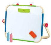 Hape Anywhere Art Studio | Award-Winning Double-Sided Wooden Kids Easel Whiteboard/Chalkboard with 2 Chalk Pieces, Eraser and Magnetic Wood Clamp for Paper