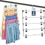 Zober Pant Hangers Clothes Hangers Skirt Hangers with Clips, Space Saving Hangers for Closet 5-Tier Pack of 6