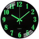 Warminn Kitchen Wall Clock - 12 Inch Wall Clock Silent Large luminous Mechanisms Battery Powered Analog Glow in the Dark Wall Clock for Kitchen Bedroom Living Room Garden Outdoor Kids