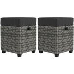 Outsunny 2 PCS Patio Wicker Ottoman Set, Two Square Outdoor PE Rattan Footrest with Removable Cushion, Freely Combined Furniture w/Handle for Backyard, Garden, Poolside, Grey