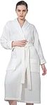 Women’s Luxury Waffle Shawl Collar, Hooded Robe w Piping – Lightweight, Long, Ultra Soft Spa Sleepwear Bathrobe (Medium, White)