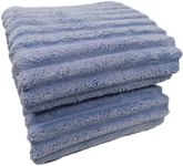 Soft Bath Towels Set, Microfiber Ribbed Oversized Bath Towels Extra Large for Bathroom, Home, Hotel, Spa, Beach, Pool, Gym (Bath Sheet - Set of 2, Blue)