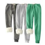 AnnSemo 3 Pack Thermal Joggers Women Fleece Lined Thick Warm Solid Color Lounge Pants Straight Leg Joggers Sweatpants Sport Gym Tracksuit Bottoms Tapered Leg Activewear Trousers