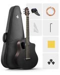 Donner 38" Carbon X Wood Acoustic Guitar Beginner & Intermediate Learner Kits - Carbon Fiber Top, Wooden Back & Sides, Solid Acustica Guitarra with Case, Strap, Steel-String RISING-G1(Satin, Black)