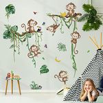 decalmile Jungle Monkey Climbing Tree Wall Decals Jungle Animals Vine Leaves Wall Stickers Baby Nursery Kids Room Living Room Wall Decor