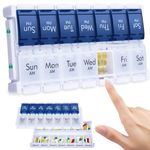 CSTDE Weekly Pill Organiser 2 Times a Day, Easy Fill Large Pill Box 7 Day, Am Pm Medicine Organiser, Push Button Daily Pill Case for Vitamin, Fish Oil, Supplements