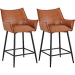 Yaheetech PU Leather Bar Stools Modern Counter Stools Bar Chair with Metal Legs with Mid-back and Armrest for Kitchen/Island/Bar/Counter Brown, 2PCS
