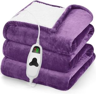 greenoak Heated Blanket Electric Throw 50"X60", Heating Blankets with 10 Heat Levels 8 Hours Auto-Off Overheat Protection, Soft Flannel Sherpa Fluffy House Warming Gift, ETL Certified Wisteria