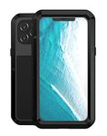 LOVE MEI for iPhone 12 Pro Max Case,Heavy Duty Rugged Military Bumper Aluminum Metal+Silicone Dust/Shockproof Full Body Protection Cover with Tempered Glass for iPhone 12 Pro Max (6.7 inch) (Black)