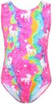 TENVDA Girls Leotards for Gymnastics Outfits Sparkle Kids One-Piece Colorful Dancewear Size 2-12 Years Old, Colorful Unicorn B Tank, 6-7 Years