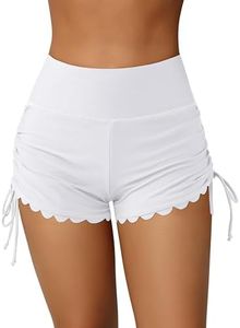 ATTRACO Tummy Control Swimwear Bottom Womens Tankini Shorts Boy Shorts Swim Bottom M White