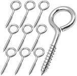 YGAOHF 2.5 Inches Eye Hooks Screw - 10 Pcs Stainless Steel Heavy Duty Eye Bolts Screw in, Rust and Corrosion Resistant, Safe for Indoor and Outdoor Use