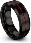 P. Manoukian Tungsten Carbide Wedding Band Ring 8mm for Men Women Black Interior with Red Center Line Bevel Edge Brushed Polished Comfort Fit Anniversary Size 9