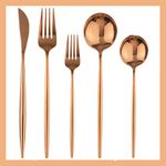 Uniturcky Silverware Set, 30-Piece 304 Stainless Steel Copper Flatware Dinnerware Set Cutlery Tableware Mirror Polished, Include Knife Fork Spoon Service For 6, Dishwasher Safe (Rose Gold)