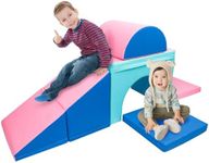 Glaf Toddlers Climbing Toys Baby Foam Climbing Blocks for Toddlers 1-3 Soft Play Gym Indoor Kids Foam Blocks Climber with Tunnel Climb and Crawl Foam Sliding Activity Outdoor Playset (Pink/Blue)