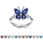 Bestyle Shinning Butterfly Ring-Sterling Silver Sapphire Earirng Adjustable-Cubic Zirconia September Birthstone Adjustable Bufferflies Earrring Jewelry Gifts for Mother's Day Birthday