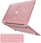 iPAPA Compatible with MacBook Air 13 inch Case 2022 2021 2020 2019 2018 Release A2337 M1 A2179 A1932 Touch ID, Glitter Smooth Leather Laptop Hard Shell Case with Keyboard Cover,Shining Rose Gold