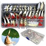 NganSuRong 35PCS Fishing Lures Pike Treble Hooks Salmon Mixed Trout Bass Spoon Sinking Spinners Hard Bait Metal Artificial Tackle Box Equipment