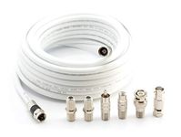 Digital Coaxial Cable Kit with Universal Ends -RG6 Coax Cable and six (6) Piece Adapter Kit Includes Male Female RCA BNC F81, and Barrel Connectors - White, 12 Feet