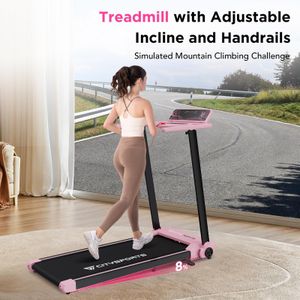 CITYSPORTS Folding Treadmill 8% Incline, 2.0HP, Under Desk, Pink – Adjustable Speed, LED Display, Fitness App
