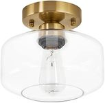 Modern Gold Clear Glass Shade Ceiling Light Fixture, Brass Canopy Semi Flush Mount Ceiling Light, for Hallway, Entryway, Kitchen, Bedroom, Cafe