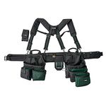 MELOTOUGH 28-Pocket Pro Framer's Tool Belt Combo Apron Tool Belt with Suspenders with Magnetic Desinger for Technician/Maintenance/Carpenter/and Electrician's Tools(Olive Green)