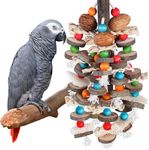 BBjinronjy Large Parrot Toys Bird Chewing Toys-Natural Nuts Corn Loofah Wooden Bird Cage Toy for African Grey,Macaws,Conure,Cokatoos,Cockatiel,Amazon Parrots and Other Large Medium Birds