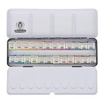 Schmincke - HORADAM AQUARELL paint box with 24 finest watercolours, 74424097, black metal box, painting set, premium watercolours, 24 x 1/2 cells