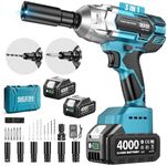 Seesii Brushless Power Impact Wrench, Cordless, 1/2 inch Max High Torque 479 Ft-lbs(650Nm), 3300RPM w/ 2x 4.0 Battery, 6 Sockets,9 Drill,6 Screws for Car Home, WH700