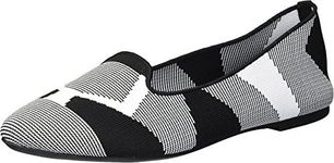 Skechers Women's Cleo-Sherlock-Engineered Knit Loafer Skimmer Ballet Flat, Black/White, 8.5 US