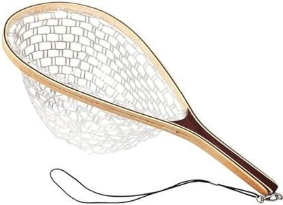 GlowSol Fly Fishing Net, Trout Fishing Landing Net Catch and Release Net with Soft Rubber Mesh and Wooden Handle Frame