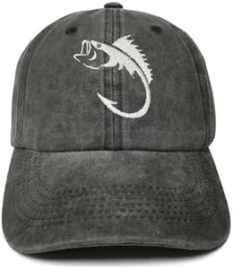 ZKFE Embroidered Bass Fish Fishing Hook Hat for Women Men, Washed Black Baseball Cap Adjustable Dad Hats Trucker Hat