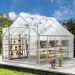 DWVO 8x10FT Polycarbonate Greenhouse Heavy Duty Green Houses Outdoor Aluminum Greenhouses with Sliding Doors Vent Window Premium Walk-in Greenhouse Large Sun House for Garden Backyard, Matte Sliver