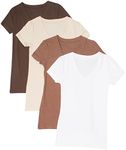 Zenana Outfitters Womens 4 Pack Zenana Women's Basic V-Neck T-Shirts Brown, Mocha, Taupe, White Small