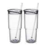 MEWAY 30oz/2 pcs Classic Insulated Tumblers,Double Wall Acrylic Tumbler with Lid，Reusable Plastic Insulated Tumblers with Straw，for cold drinks, sand ice, whatever you like(transparent,2 pack)