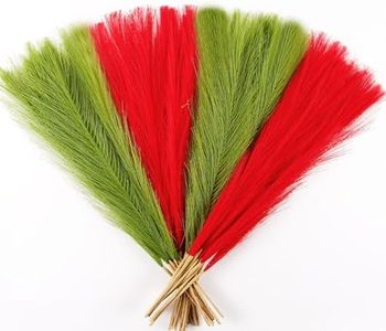 Acfruits Red and Green Pampas Grass Small, 30 Pcs 17" Faux Pampas Grass Short Decor, Pompas Grass Flower Arrangement and Vase Filler for Grinchs Christmas Decoration