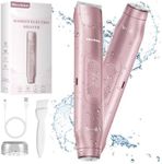 Akunbem 2 in 1 Women Electric Shaver Dual Head Bikini Trimmer for Women IPX7 Waterproof Wet & Dry Use Body Hair Trimmer and Facial Hair Remover for Bikini Underarm Leg Arm Body Face, Pink