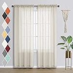 Beige Sheer Curtains 84 Inch Length for Living Room Set 2 Panels Rod Pocket Boho Farmhouse Light Filtering Cream Ivory Semi Sheer Curtain Drapes 84 Inches Long for Bedroom Patio Sliding Glass Door