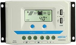 EPEVER Solar Charge Controller 30A, Solar Panel Controller 12V/24V Solar Panel Battery Charge Regulator with USB/LCD Display for Lead Acid Battery