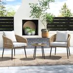 DEVOKO Patio Furniture Set, 3 Pieces Porch Backyard Garden Outdoor Furniture Rattan Chairs with Cushions and Table Wicker Conversation Set (Beige and Off White)