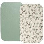 Muslin Bassinet Sheet Compatible with Graco Travel Lite, Fodoss, Cloud Baby, Yacul, Simmons Kids Bassinet(not for Twins), 2 Pack Cotton Fitted Bassinet Sheets for Baby Roman Green & Botanical Leaf