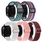 LHXYUO Sport Solo Loop Strap Compatible with Fitbit Versa 3/ Sense Adjustable Stretch Braided Elastics Nylon Replacement Wristband Women Men Small Large Size(5 Pack)