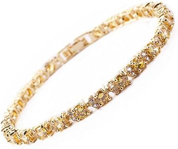 RIZILIA Eternity Tennis Bracelet & Round Cut CZ Simulated Yellow Citrine in Yellow Gold Plated, 7"