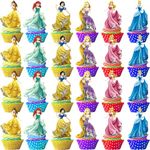 48Pcs Princess Cupcake Toppers Princess Birthday Party Supplies Princess Girls Theme Party Cake Decorations