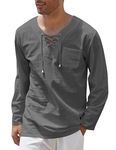 COOFANDY Mens Linen Beach Tee Shirts Cotton Hippie Shirts V Neck Long Sleeve Tunic Big and Tall Yoga Shirt, Long Sleeves-charcoal, X-Large