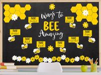 JarThenaAMCS 95Pcs Bee Bulletin Board Cutouts Summer Bee Daisy Flower Paper Cutouts with Glue Points Bulletin Board Decoration for Classroom Office School Birthday Party