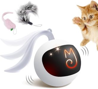 Migipaws Cat Toys, Automatic Moving Ball Bundle Classic Mice + Feather Kitten Toys in Pack. DIY N in 1 Pets Smart Electric Teaser, USB Rechargeable (White)