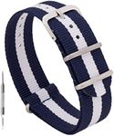 Benchmark Basics Nylon Watch Band - Waterproof Ballistic Nylon One-Piece Military Watch Straps for Men & Women - Choice of Color & Width - 18mm, 20mm, 22mm or 24mm (18mm, Navy Blue/White Striped)